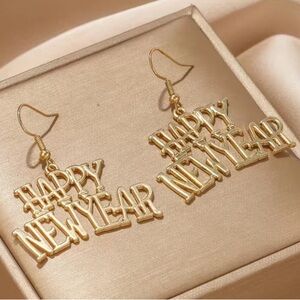 🔴 HAPPY NEW YEAR Gold Earrings